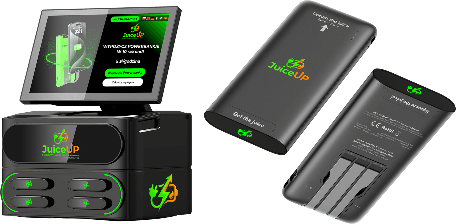 Stacja JuiceUp z powerbankami w lokalu